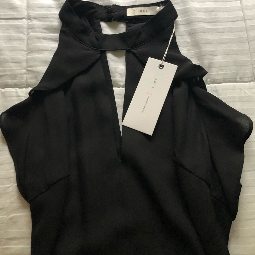 Lush Black Key Hole Halter Romper
